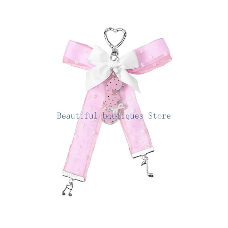 U4LF Charm Star Pattern Bowknot Dot Music Keychain Stylish Polyester Handbag Accessory