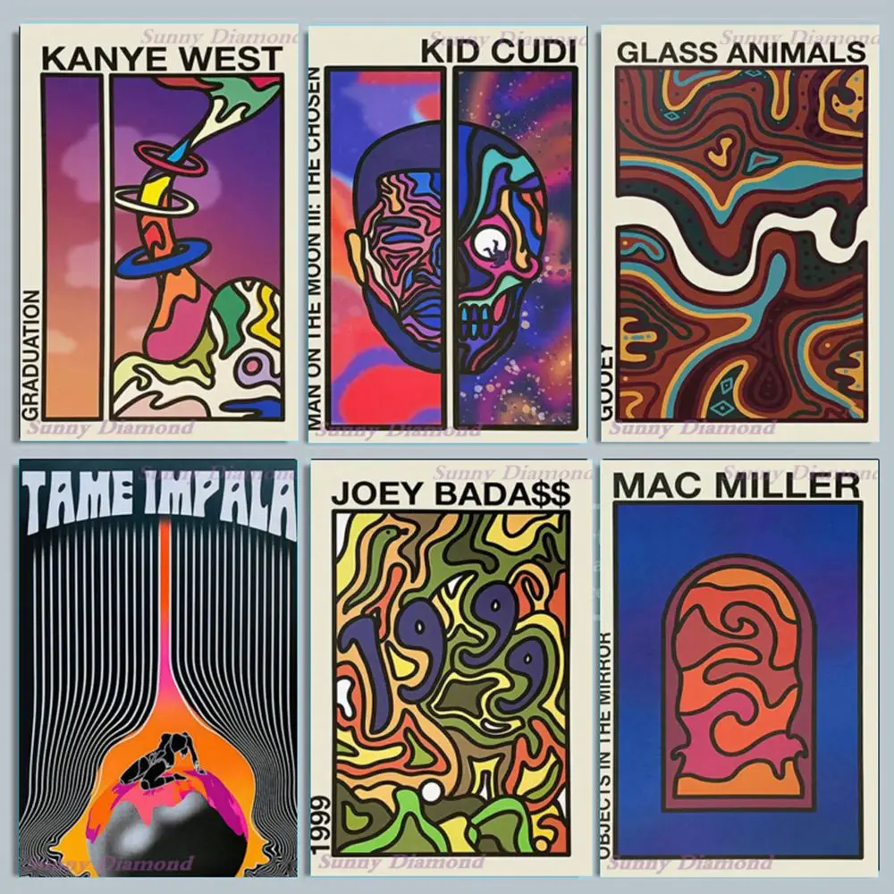 Tame Impala Kanye West Mac Miller 5D Diy diament malarstwo muzyka skandynawski Retro krzyż zestaw do szycia sztuki wiertła Home Decor dzieci prezent