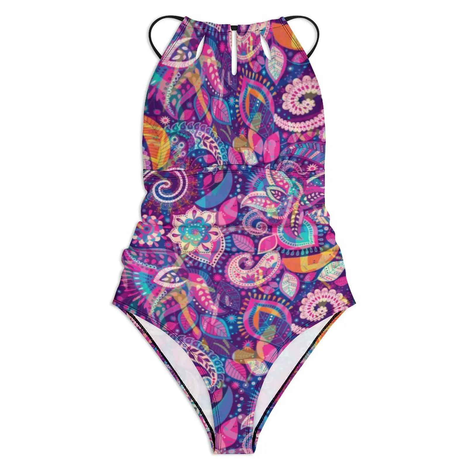 Paisley Print Swimsuit Sexy Vintage Floral Women Swimwear One-Piece Fantasy Swimsuits Beach Push Up Halter Beachwear