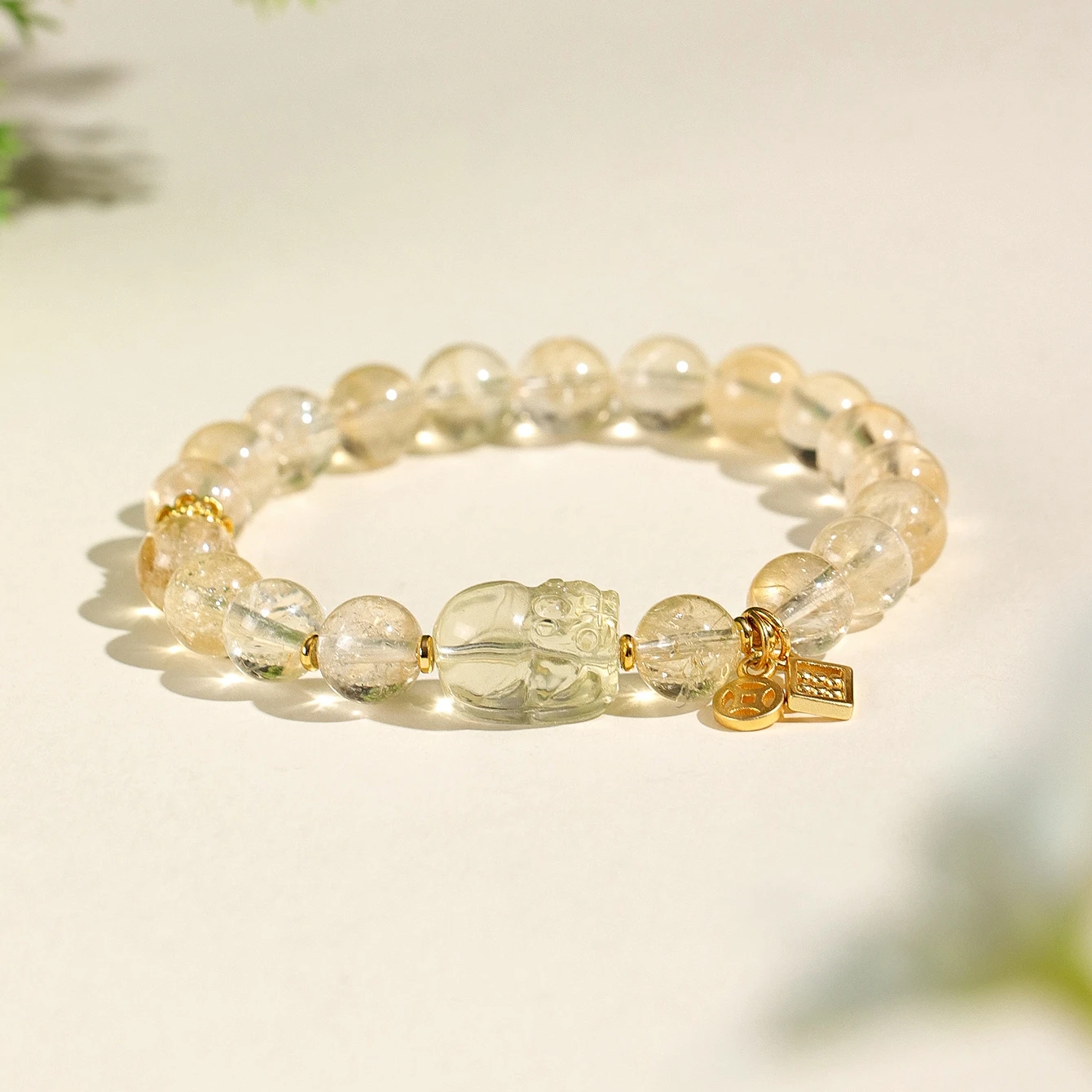 

Lucky Pixiu Charm Natural Citrine Light Yellow Crystal Beaded Strand Women's Bracelet Fashion Boho Chakra Jewelry Gift for Her