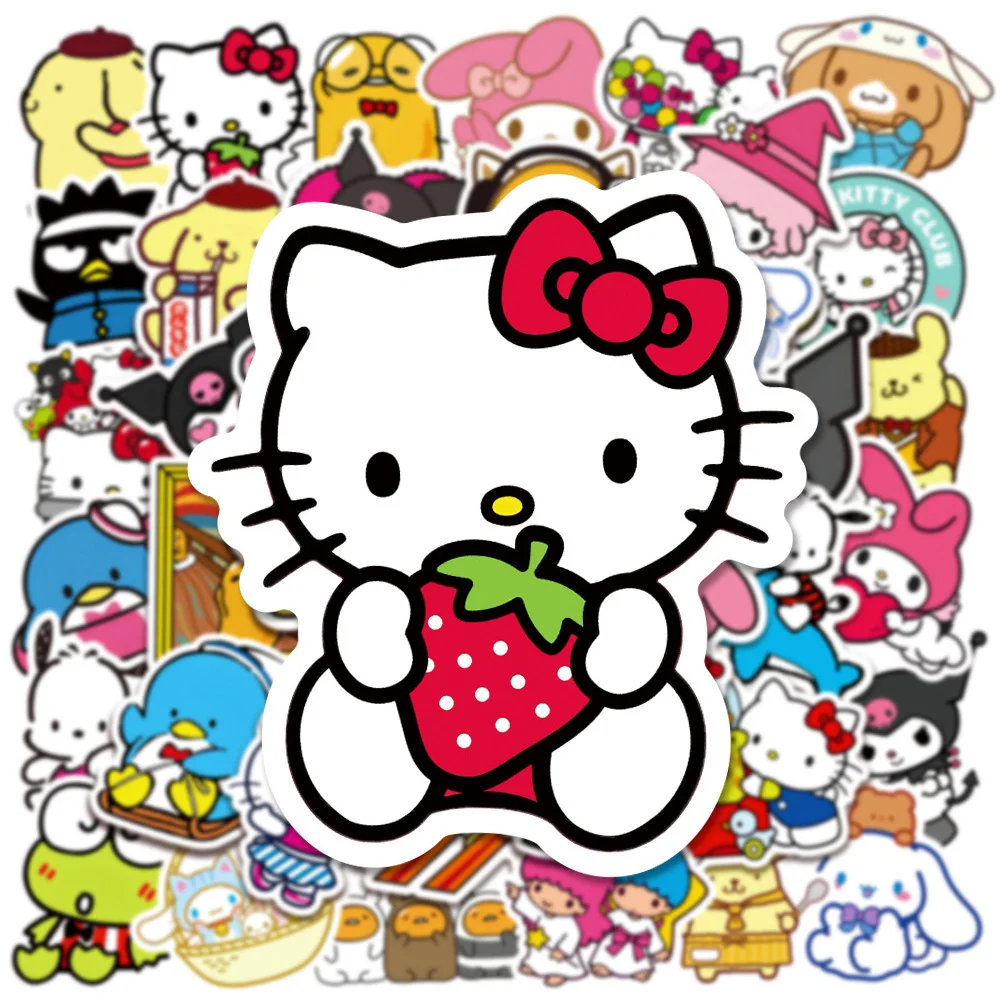 10/30/50pcs Anime Sanrio Hello Kitty Pompom Purin Kuromi Stickers Decal Decorative Stationery Car Laptop Kawaii Sticker for Kids