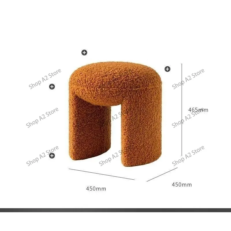 Soft Round Cashmere‑Fleece Ottoman Pouf Stool, 45×45×43cm Multifunctional Dressing Makeup Footrest for Entryway Bedroom Home Dec