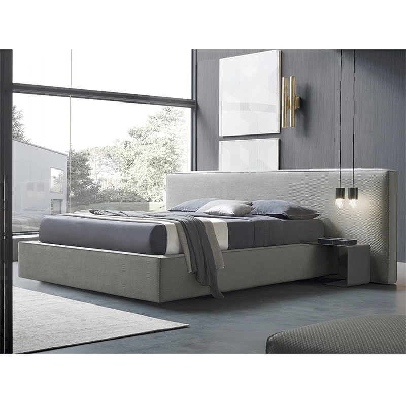 Double Bed with Comfortable Mattress Modern Simple Bedroom Bed With Storage Function Large Backrest Home Furniture