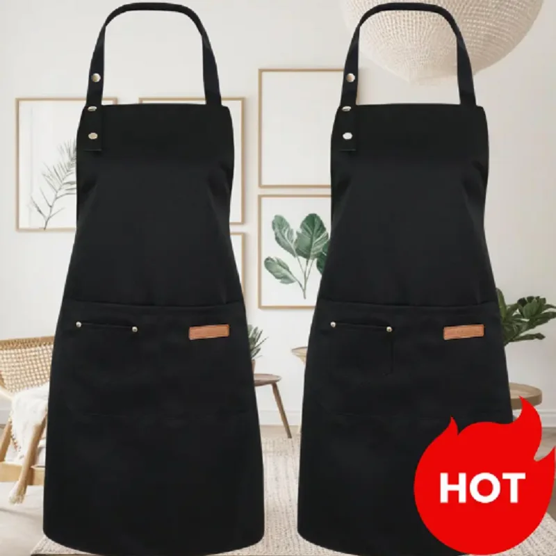 

2 Pack Bib Apron Unisex Aprons Adjustable with Pockets Cooking Kitchen Apron for Chef, BBQ Drawing Apron Bulk, Black