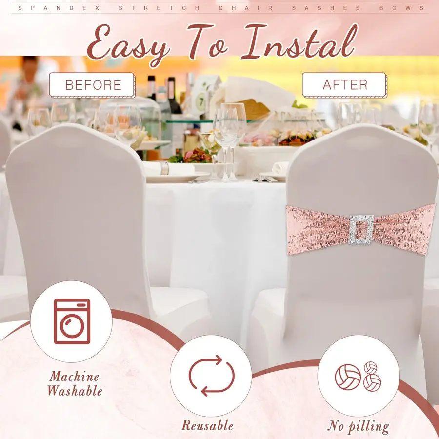 50 قطعة من أوشحة كرسي الترتر القابلة للتمدد من ألياف لدنة غطاء كرسي الترتر مع مشبك مربع منزلق لحفلات الزفاف