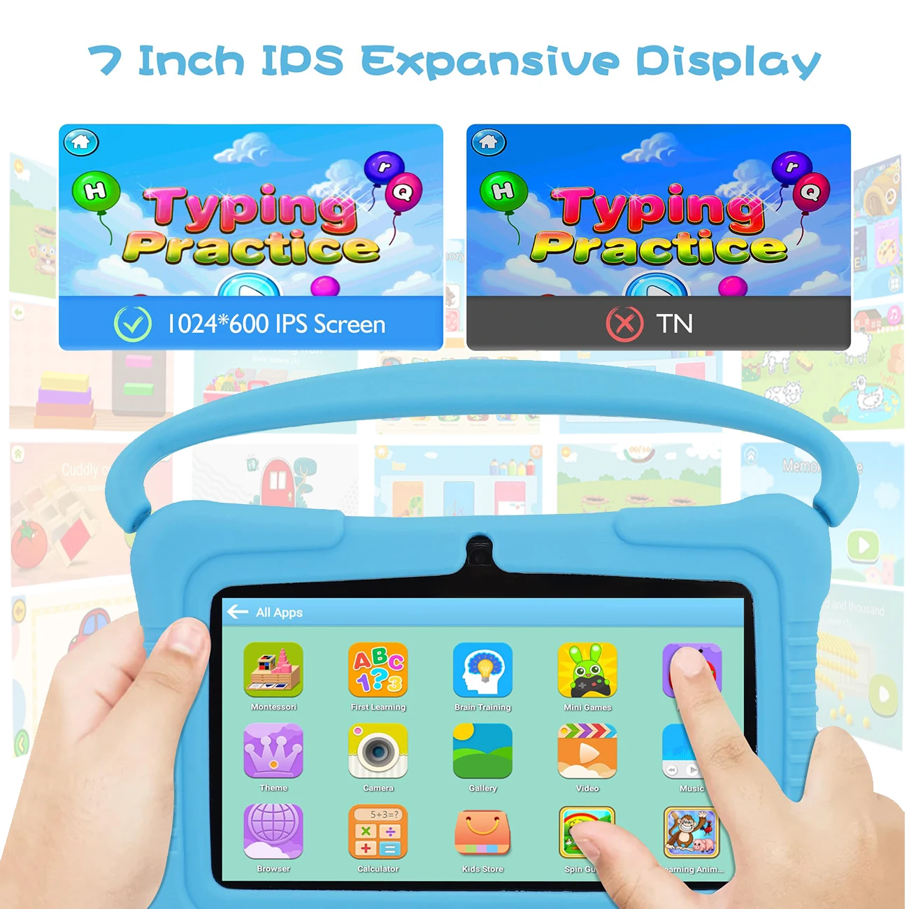 ماكينة تعلم الأطفال مقاس 7 بوصات، شاشة عالية الوضوح، كاميرات مزدوجة، WIFI، 2+32 جيجابايت، تحكم بالأبوية، هدية مفضلة للأطفال