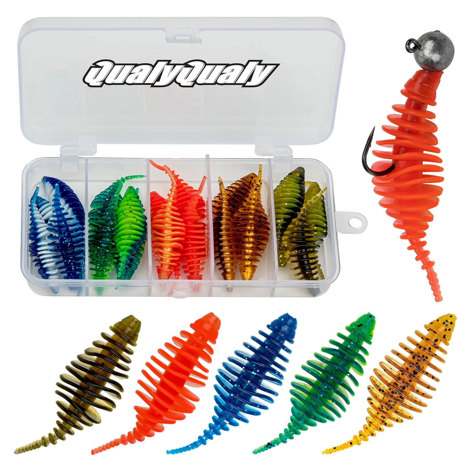 

QualyQualy 5pcs Silicone Fishing Bait Colorful Soft Lures for Trout Fishing Lifelike Soft Baits with Hooks Fish tackle Gear