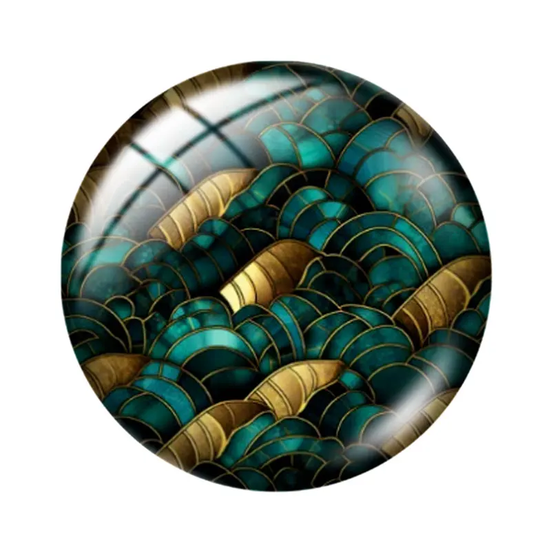 Motifs d'or et de sarcelle, 10 pièces, 12mm/18mm/20mm/25mm, photo ronde, cabochon en verre, démo, dos plat, résultats de fabrication