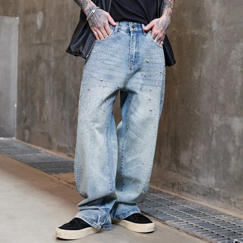 new fashion loose-fit straight-leg blue wash jeans