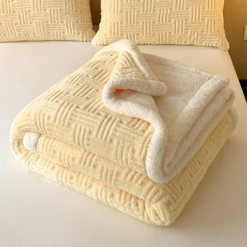 Jacquard Lamb Fleece Blanket or Blanket and Pillowcase Set Soft Milk Velvet Sofa Bed Blanket Queen Warm Autumn Winter Comforter