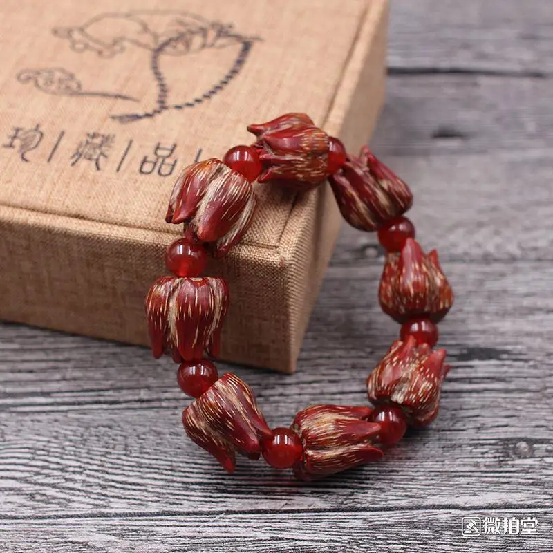 

Fine Pick DropBodhi Red Blood Buddha Beads Seed Single Ring Men and Women Bracelet Hainan S