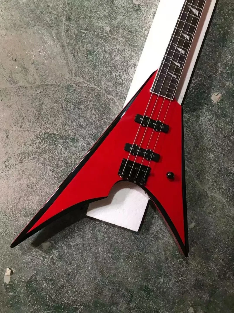 

Factory 4-string special shape electric bass，Rosewood fingerboard，Red body black binding，Black hardware，Free delivery