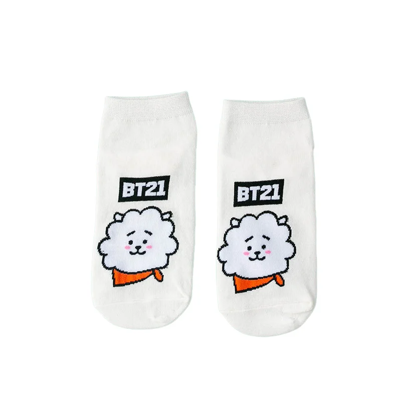 Bt21 Kawaii Anime Mang Cooky czystej bawełny krótkie skarpetki Cute Cartoon Rj Koya oddychające pochłaniające pot skarpetki dla par