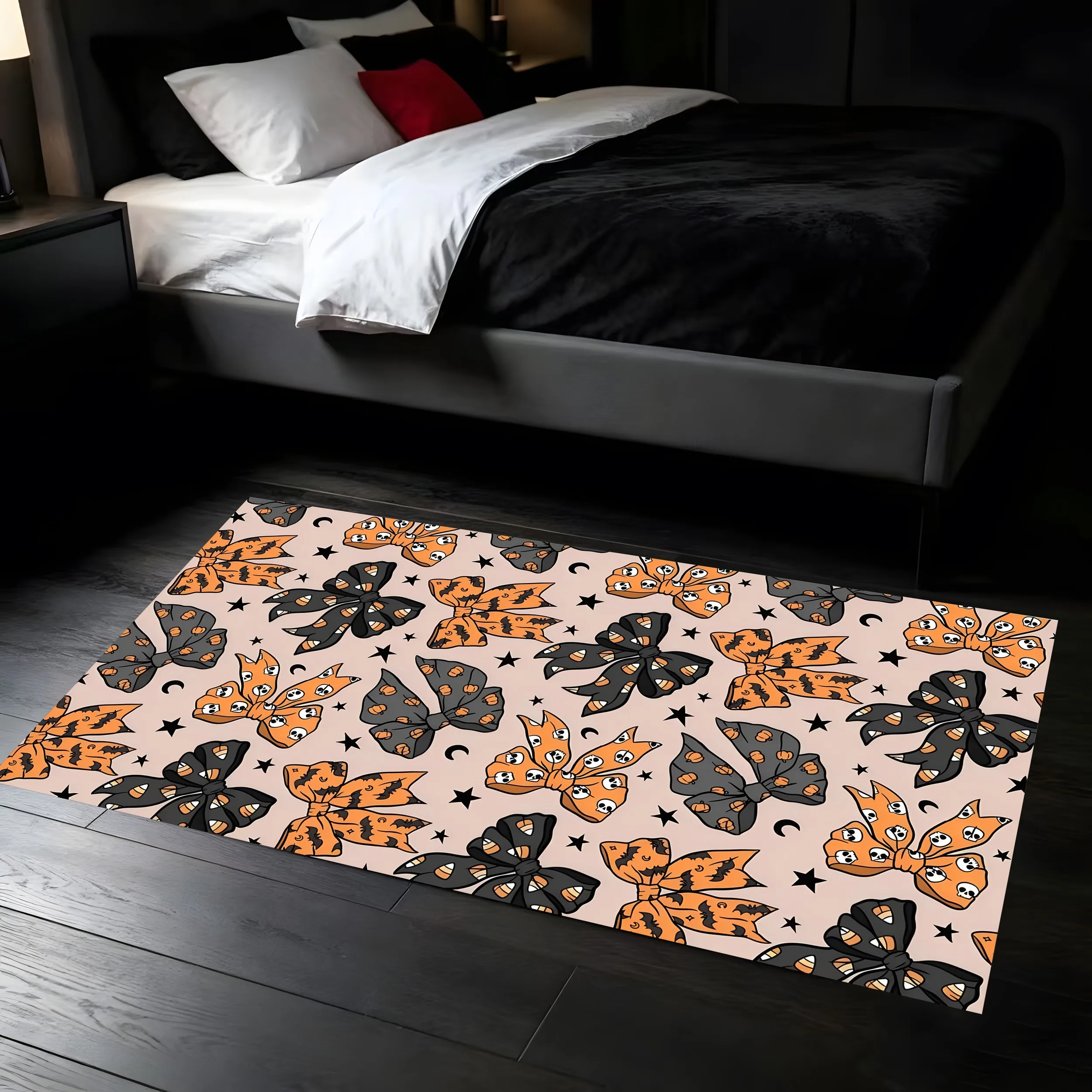 2D Carpet Bizarre Moth Star Moon Prints Featuring Dark Retro Style Eye Catching Full Halloween Fun Festive Atmosphere