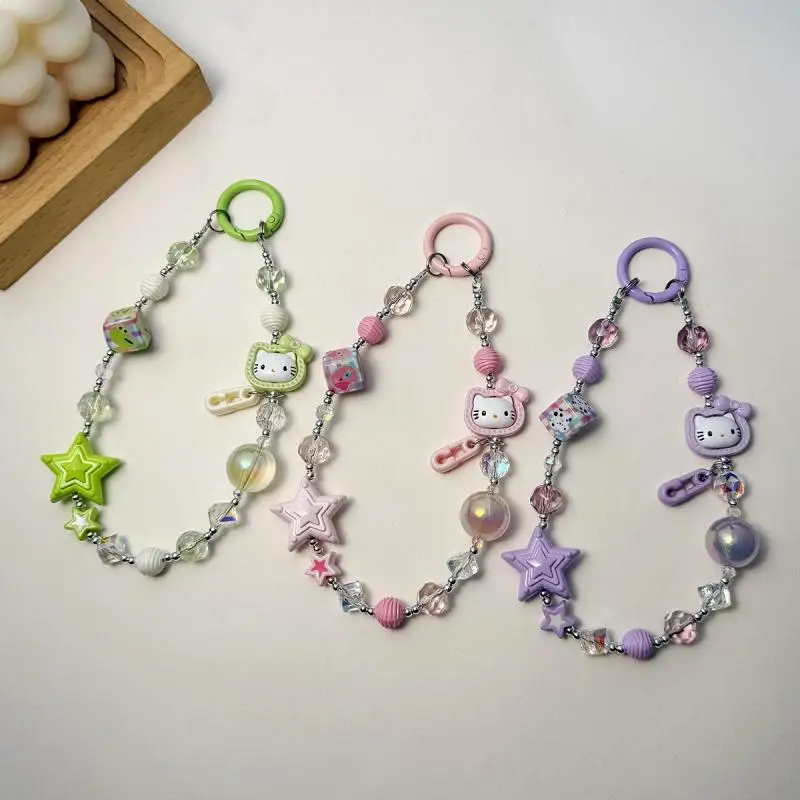 โซ่โทรศัพท์ลูกปัดเคลือบ Hello Kitty |   Rhinestones ชุดมือพร้อมจี้ป้องกันรอยขีดข่วนแบบนุ่ม