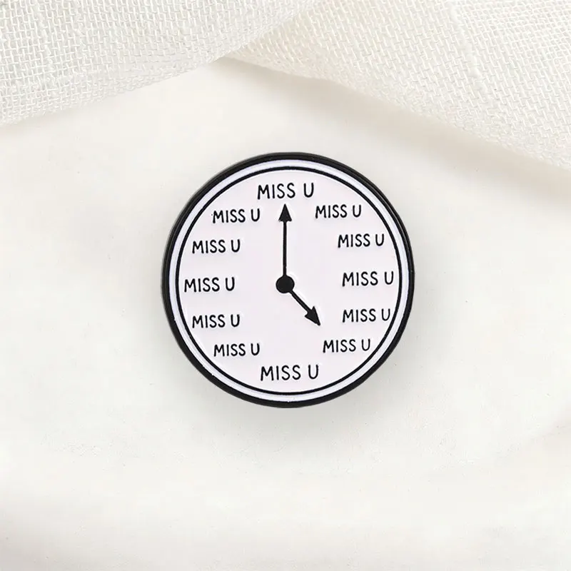 Creative Love Badge Cute Miss U Clock Design Enamel Pins Fashion Lapel Metal Brooches Backpack Clothes Jewelry Gift for Friends