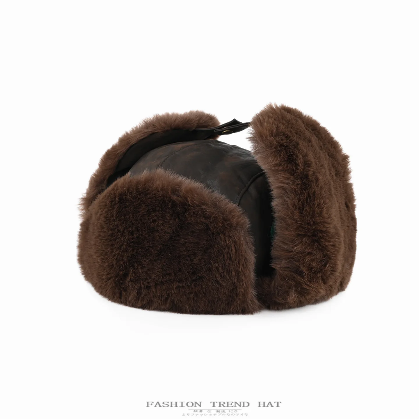 Men Faux Leather Trapper Hat with Patches Thick Faux Fur Lined Winter Earflap Warm Trooper Cap for Men