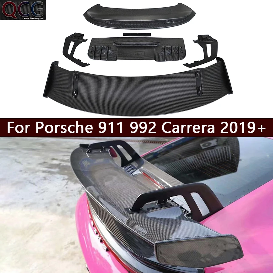 

Для Porsche 911 992 Carrera GT3 Style 2019 + хвостовые плавники из углеродного волокна, задний спойлер багажника, заднее крыло, автомобильные аксессуары, комплект кузова