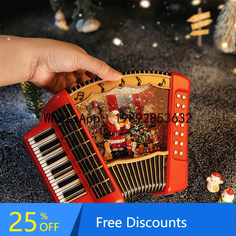 

XL Christmas Accordion Music Box Music Box Crystal Ball Christmas Gift Room Ornament Decoration