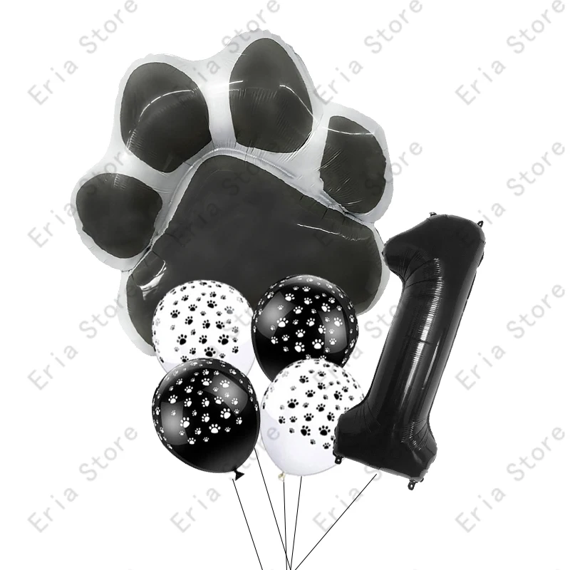 Animal Let's Pawty Dog Cat Paw Aluminum Balloon 32 inch Pink Black 1 2 3 4 Year Birthday Party Decor Balloon Baby Shower