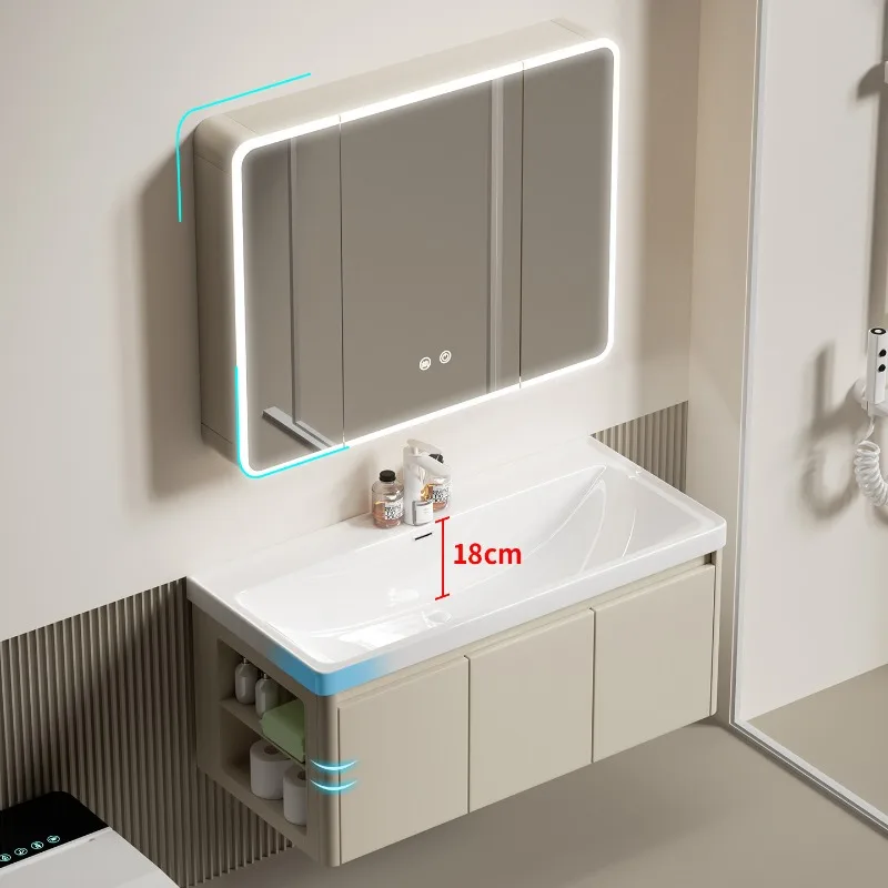 Rounded corner space aluminum smart bathroom mirror cabinet wall-mounted with beauty storage rack dressing mirror box