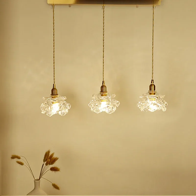 New Retro Light Luxury Rose Glass Chandelier Daily Lighting Living Room Bedroom Study Chandelier Restaurant Bar Lighting Hot