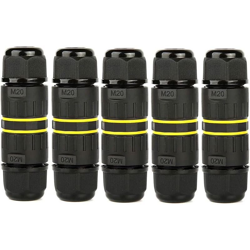 5PCS 3 Pin M20 Wire Connector Waterproof IP68 External Electrical Junction Box,M20 for Ø5-12mm Wire Range(AC 400V, 24A),UL,2 Way