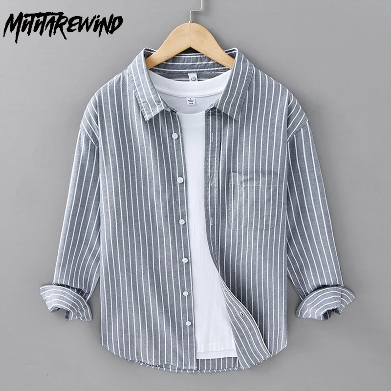 

Spring Fall Fresh Striped Shirts for Men Daily Causal Long Sleeve Shirt Man Square Collar Pure Cotton Button Up Shirt 2024 New