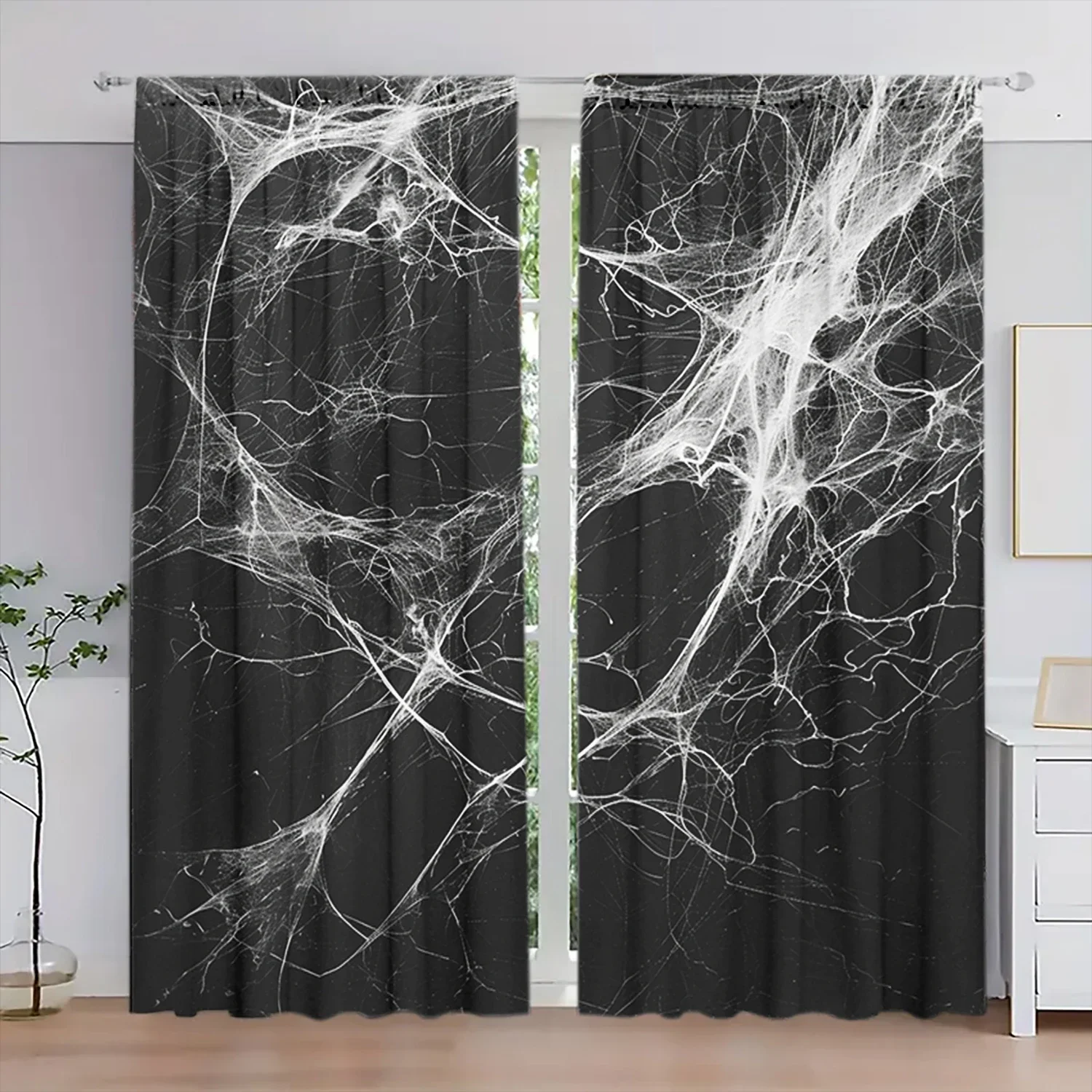 قطعتان من ستارة مطبوعة على شكل شبكة عنكبوت فوضوية لديكور المنزل - معالجة نافذة الجيب لغرفة النوم والمكتب والمطبخ وغرفة المعيشة #5