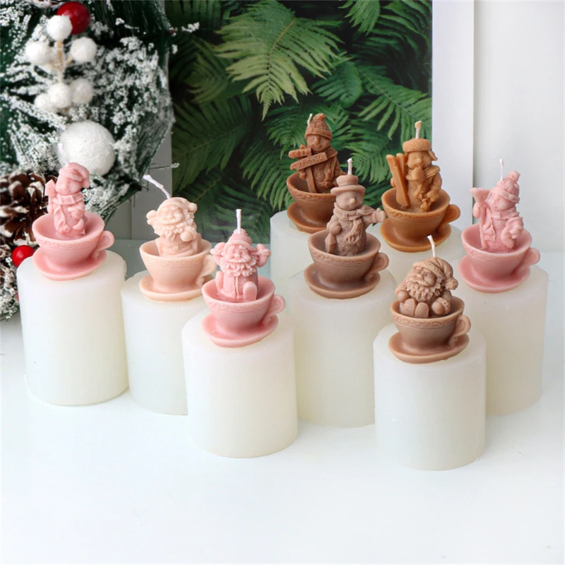 Mini molde de silicone de papai noel, copo 3d, modelagem fofa de boneco de neve, molde de vela de gesso perfumado, faça você mesmo, resina epóxi, decoração de casa