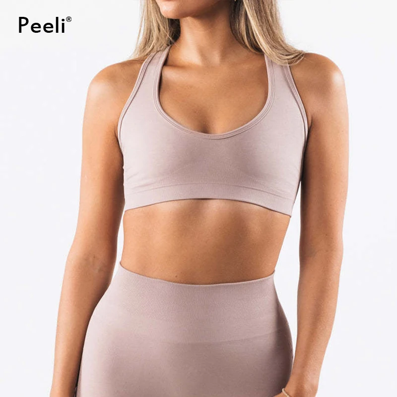 Mittlere Wirkung nahtloser Sport-BH innere gepolsterte Yoga-BHs rücken freie Sport-BHs Push-up-Fitness studio Top Workout Bra lette Frauen kleidung