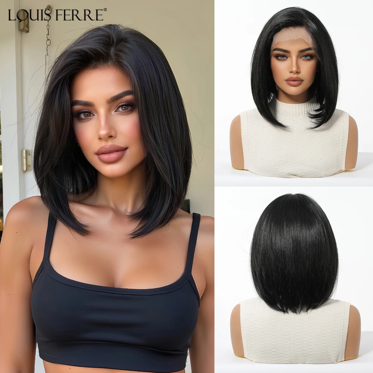 13*6 HD Transparante Kant Voor Pruiken Natuurlijke Haarlijn Korte Rechte Synthetische Pruiken Voor Vrouwen Dagelijks Party Bruin gemengde Blonde Pruiken