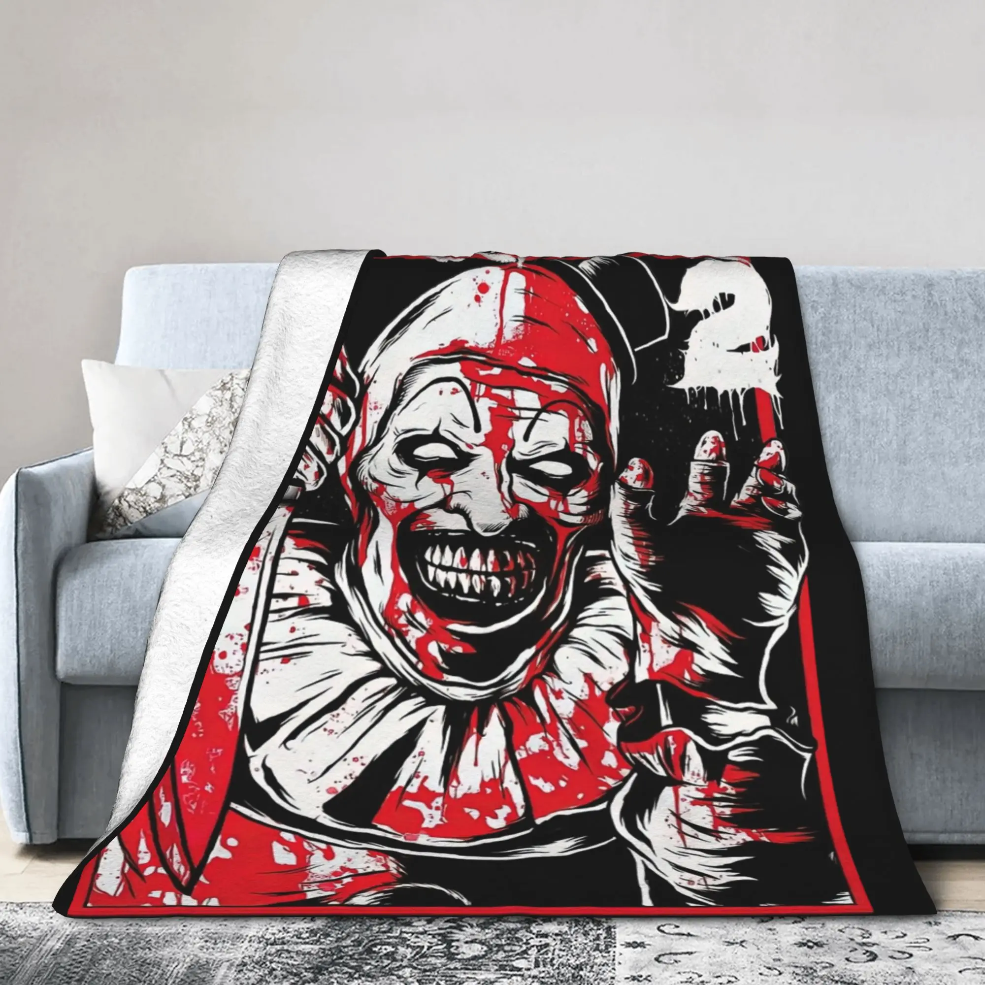 Terrifier 2 Movie Art The Clown Blanket Flannel Decoration   Multifunction Warm Throw Blanket for Bed Couch Bedspreads