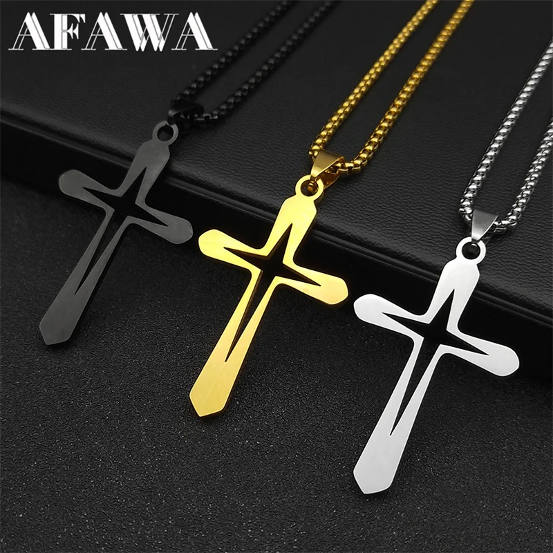 

Punk Religion Jesus Cross Star Pendant Necklace for Women Men Gold Color Hip Hop Cool Male Chain Jewelry collar NZZZ916S02