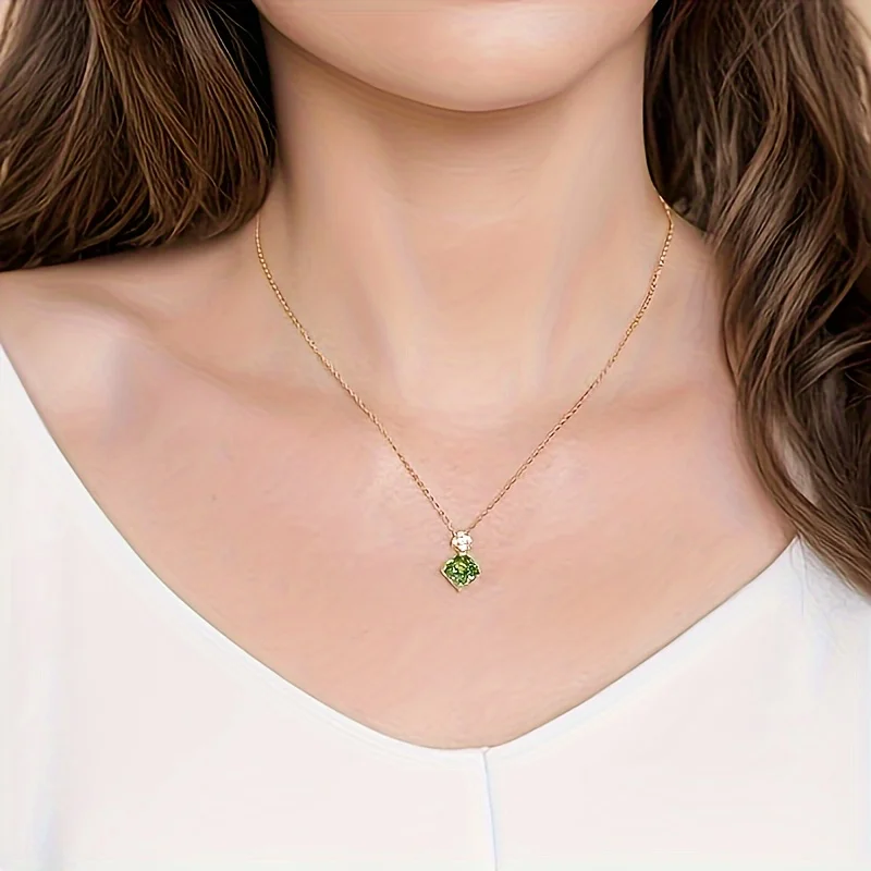 

Lxalry Square Tray Copper Inlay Colored Zirconia Pendant Necklace - Hypoallergenic, Jewelry Gift Affordable Luxury Eco-frien