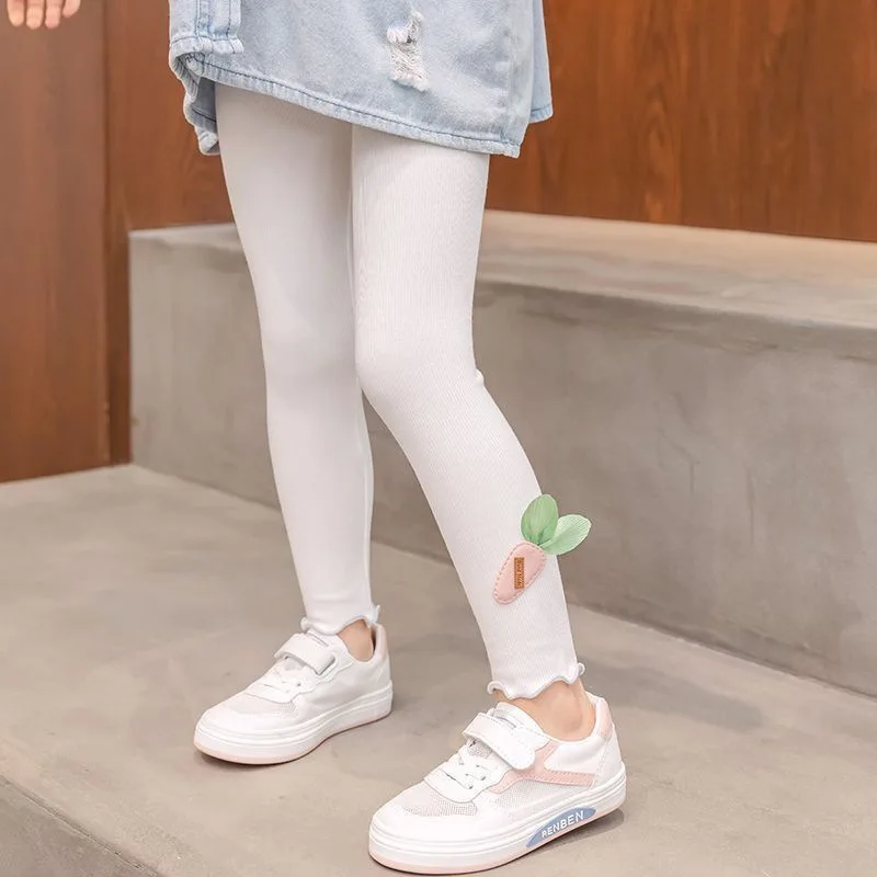 Girls Summer Clothes Leggings Babys Fashion Black Fungus Edge Three Dimensional Flower Modal Cropped Pants