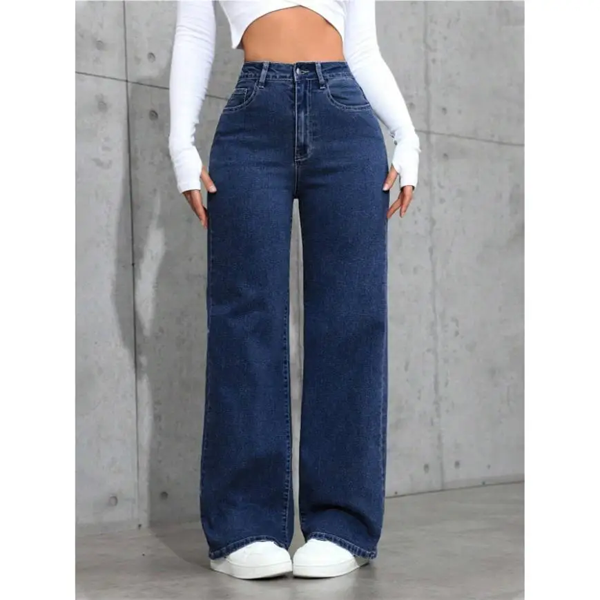 

High Waist Straight Leg Jeans for Women Long Pants Comfortable Fit Blue Denim Fall Faion Trend High Waist Women's Jeans