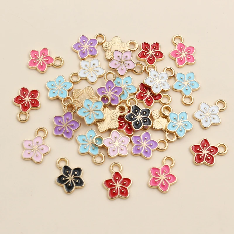 50Pcs 11x9mm Small Alloy Flower Charms Pendants Multi Colors For DIY Bracelet Necklaces Jewelry Making Accessories