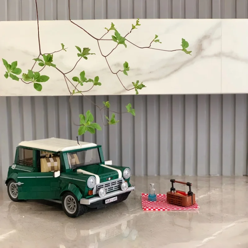 Camping party creative classic Mini Green Cooper car model building blocks DIY educational toys Christmas
