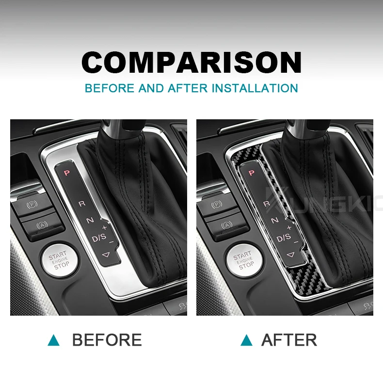 Echter, weicher Carbonfaser-Aufkleber für Audi A4 A5 Q5 2009 2010 2011 2012 2013 2014 2015 2016 Schaltpanelle, Innenraumzubehör – Detail 4