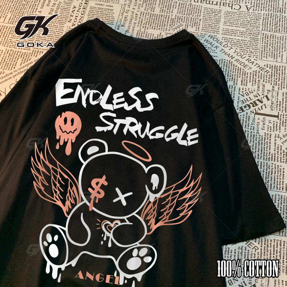 Endless Strvggle Angel Bear Graphic TShirs Classical Oversized Tops Unisex Women's Casual Cotton 4XL  Men clothing