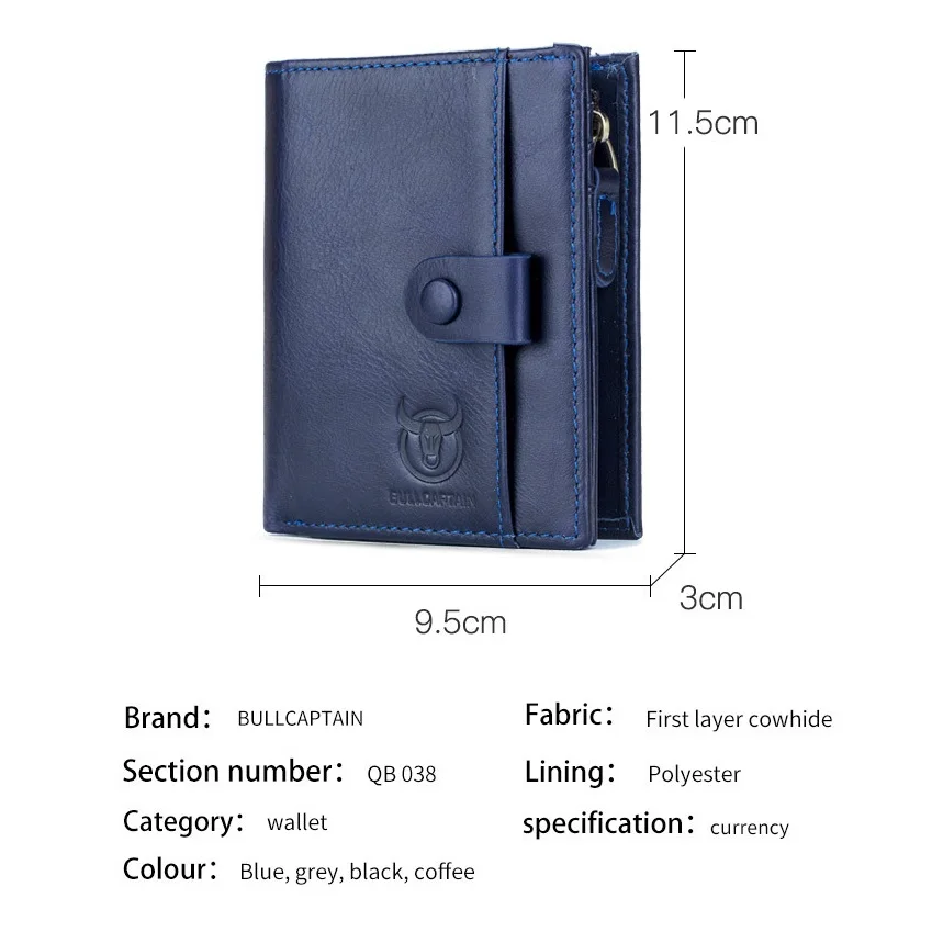 Men's Retro Genuine Leather Short Wallet with Detachable Coin Pocket Vertical Multi-Function Zipper Purse Business Card Holder