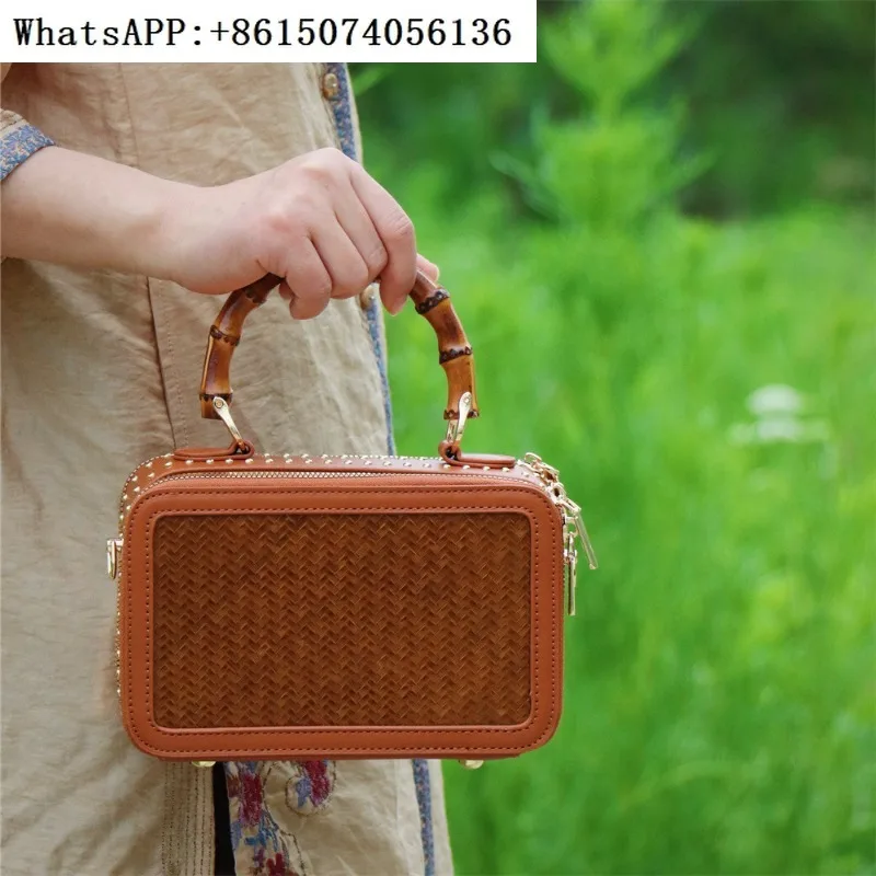 

July 7th bamboo woven leather bag versatile daily handbag bamboo products