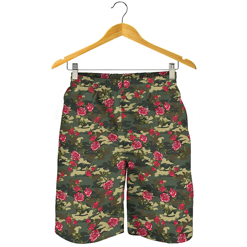 Pantaloncini da spiaggia con stampa 3d di fiori di rosa rossa per uomo Summer Street pantaloni corti oversize costume da bagno pantaloncini da surf di moda