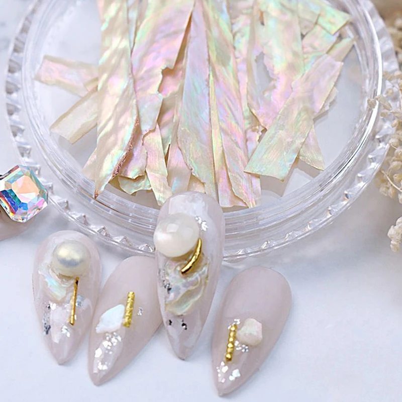 High Quality Ultra-thin Natural Shell Long Chips Nail Art Decorations Aurora Colorful Abalone Shell Slices Manicure Accessories