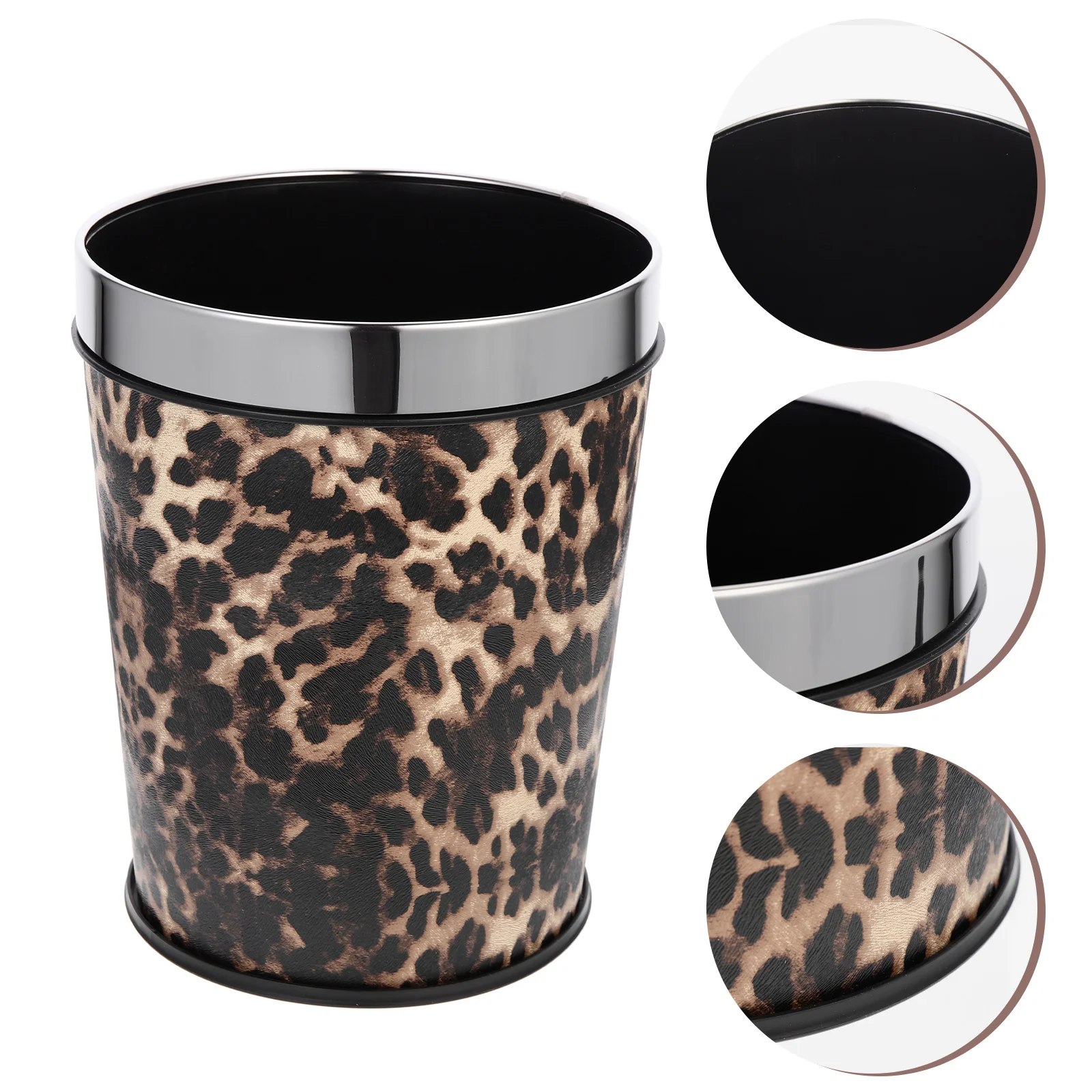 Kitchen Trash Can Bathroom Trashcan Vintage Pattern Garbage Office Decor Leopard Stainless Steel Household