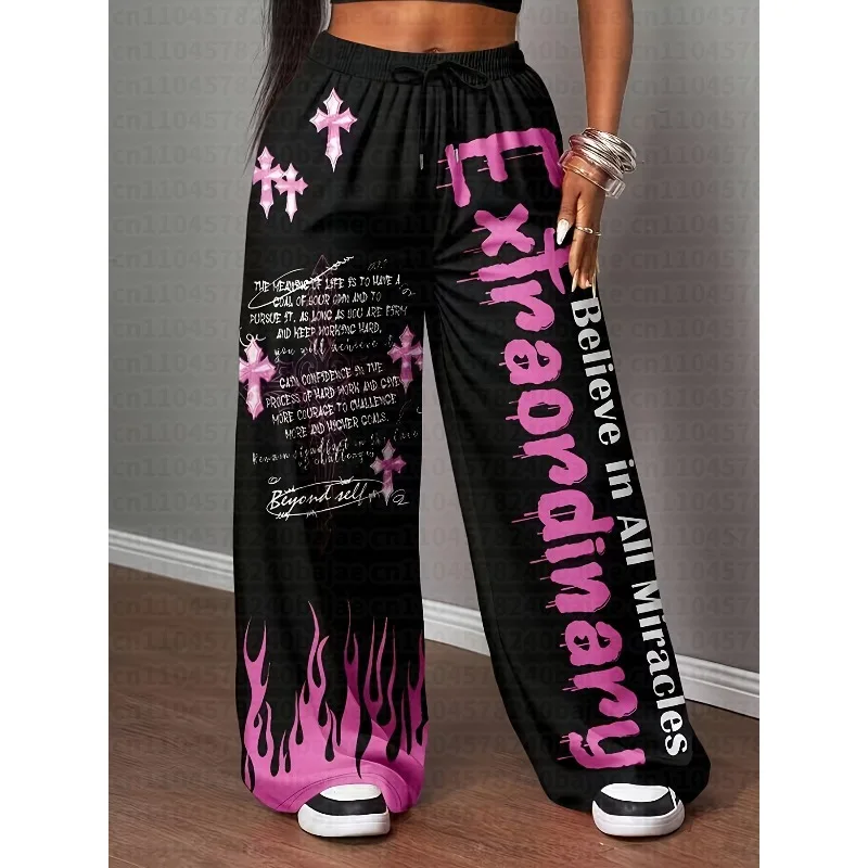 Women'S Kid Casual Loose Letter Print Drawstring Pants | Medium Stretch Fabric, Alphabets Pattern, Suitable for Spring/Summer