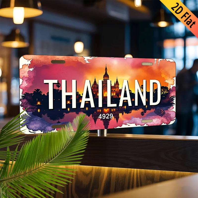 مسطح ثنائي الأبعاد - قطعة واحدة من علامة الألومنيوم "تايلاند" العتيقة - ديكور حائط معدني عتيق مقاس 6 × 12 بوصة مع مشهد شاطئ استوائي، مثالي للمنزل #2