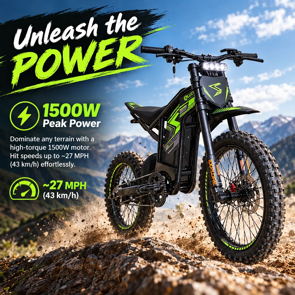 1500W High Power Electric Motorcycle 43km/h Off Road Dirt Bike 52V 22.5Ah Hydraulic Brake E-ABS 19 17 Inch Tubeless Tire for Adults