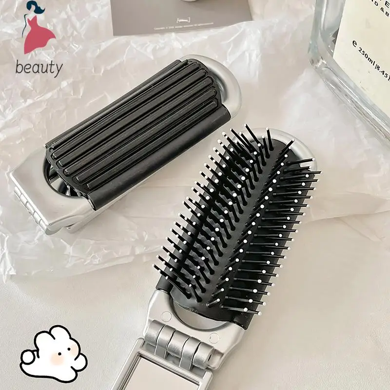 Mini peine de masaje de bolsillo plegable para niña, cepillo de pelo de viaje antiestático portátil, peines de pelo con espejo de maquillaje